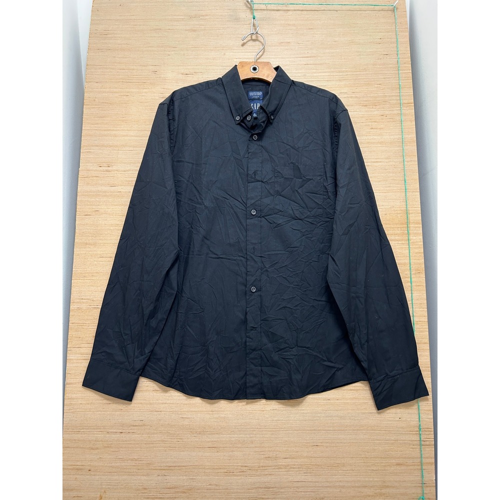 Gap Coolmax EcoMade Shirt Mens Medium Black Untucked Fit Long Sleeve Button Down